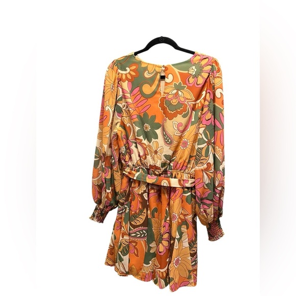 Flying Tomato Resort Orange Green Bishop Sleeve Dress - Picture 2 of 8